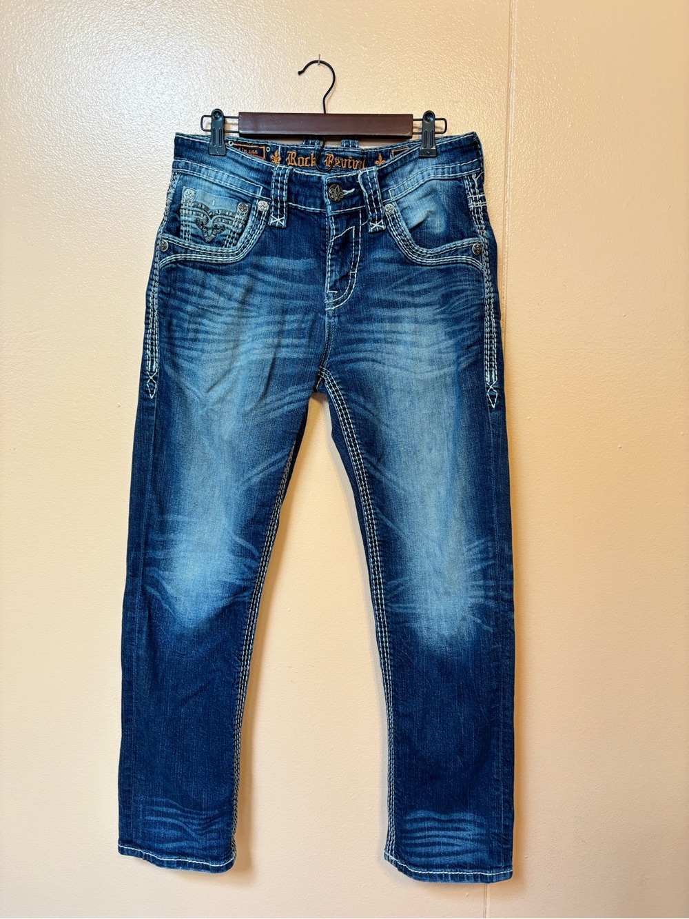 Rock Revival Men's Fairgrove Distressed Indigo Straight Jeans